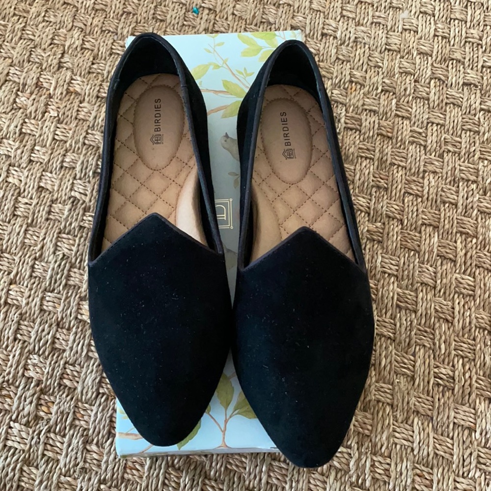 Birdies The Heron Black Suede Flats